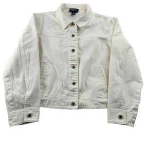 Ann Taylor Trucker Jacket Womens M White Stretch Classic Collared Button Front